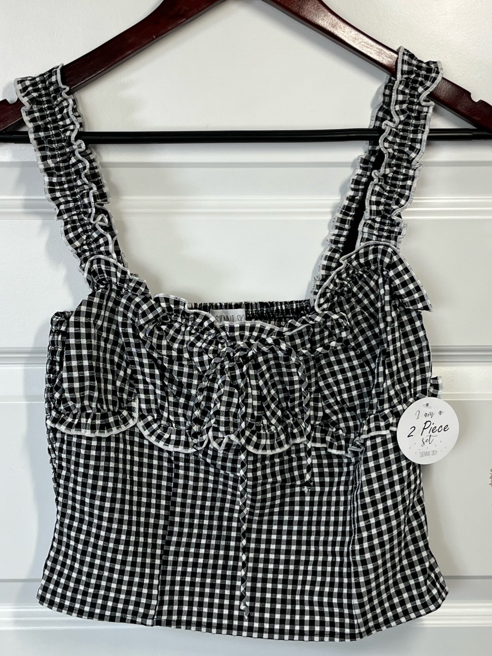 Black White Gingham Milkmaid Crop Top Medium NWT